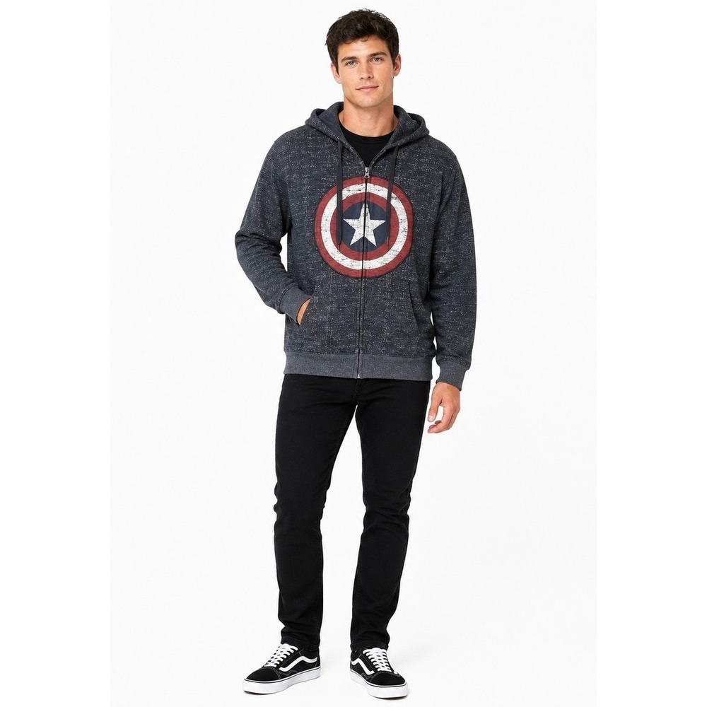 Marvel Captain America Shield Full Zip Hoodie Charcoal Gray Marl Mens XL